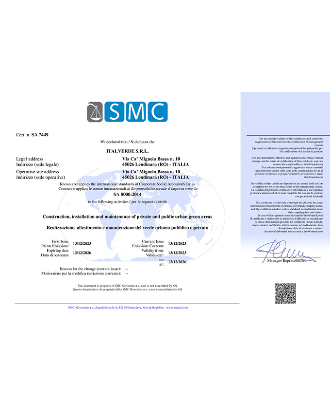 SA 8000 2014 scad 12-12-2026 - ITALVERDE SRL