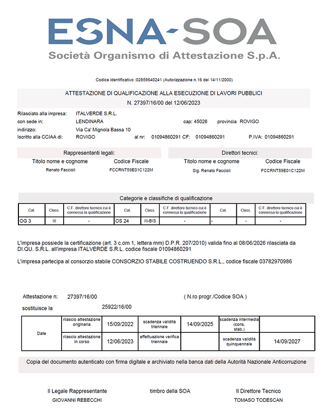SOA scad 2027 - ITALVERDE SRL